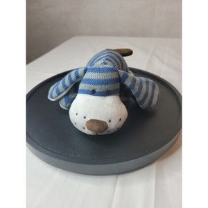 Target Cherokee Baby Puppy Dog Plush Stuffed Knit Blue Gray Stripe Toy Rattle 7"